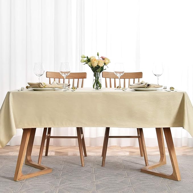 maxmill Jacquard Tablecloth Swirl Design Spillproof Wrinkle Free Heavy Weight Soft Table Cloth Decorative Fabric Table Cover for Outdoor and Indoor Use Oblong 60 x 120 Inch Beige