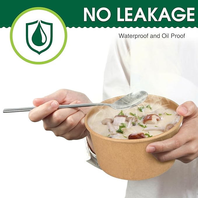 Ginkgo 30 oz Disposable Meal Prep Containers with Lids, Large Paper Bowls Bulk for Hot Soup, Food, Salad, Ice Cream, Dessert, Cereals, 60 Count
