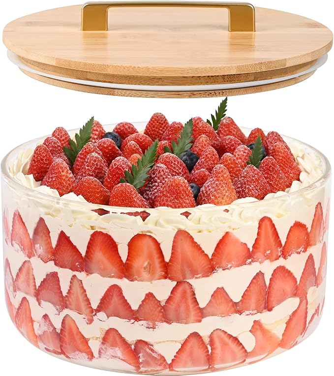 Large Salad Bowl, 8 inch Trifle Bowl Glass with Sealed Lid, Versatile Mixing and Serving Bowl for Laying Ice Cream, Cake, Cupcake, Salad, Fruit, Baking, Dessert and Party Diy, Microwave Safe