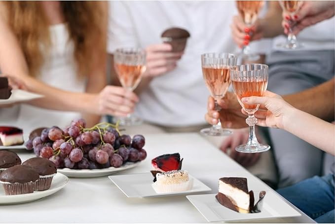Exquisite Mini Disposable Appetizer Plates - 100 Pack 4.5 In. x 4.5 In. White Plastic Dessert Plates - Elegant Design for Weddings, Birthdays, and Formal Parties - Stackable and Convenient - BPA Free