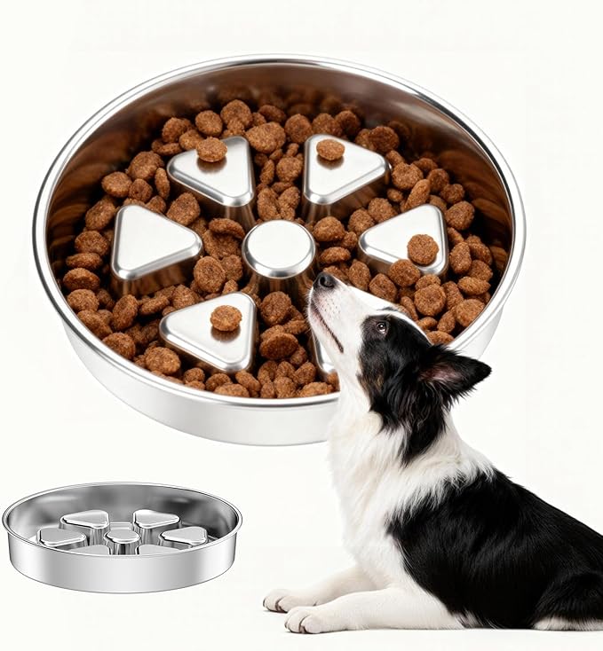 Kactoily Stainless Steel Slow Feeder Dog Bowl, 3 Cup Heavy Duty Slow Eating Bowl, Deep Maze & Non-Slip Base for Large & Medium Dogs, Dishwasher Safe