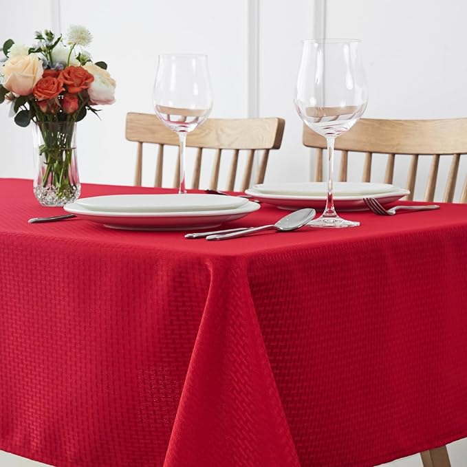 maxmill Weaved Texture Tablecloth Water Resistance Antiwrinkle Spillproof Soft Washable Christmas Table Cloth for Dining Room, Banquet Parties Holiday Dinner, Rectangle 60 x 108 Inch, Red