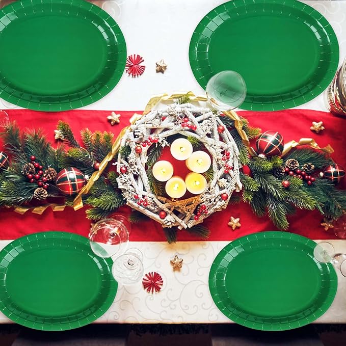 50 PCS Green Oval Paper Plates 10" x 12" Large St. Patrick's Day Plates Disposable Heavy Duty Green St. Patricks Day Paper Plates for Irish Holiday St. Patrick's Day Party Decorations Supplies