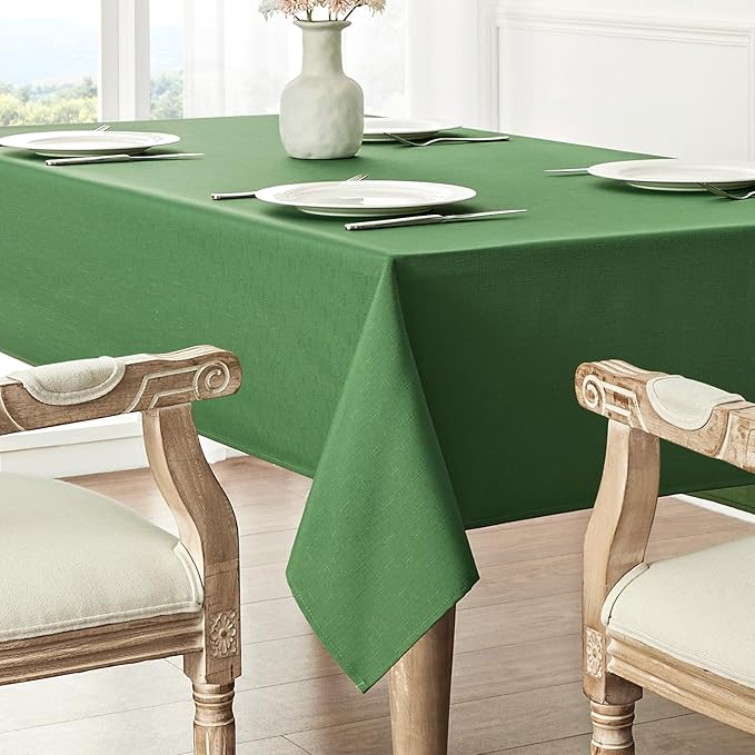 2 Pack Rectangle Tablecloth, 52x70 inch, Water Resistant Wrinkle Free Linen Textured Table Cloth Washable, Decorative Fabric Table Cover for Dining, Party and Camping, Green