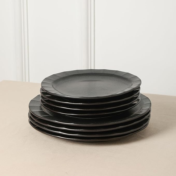Stone Lain Oasis 4-Piece Salad Plate Set Stoneware, Black