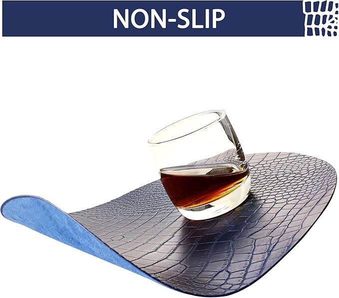 Round Leather Placemats for Round Tables Set of 6, Blue Table Place Mats and Coasters, Washable Easy to Care for Indoor Decor 13" Diameter