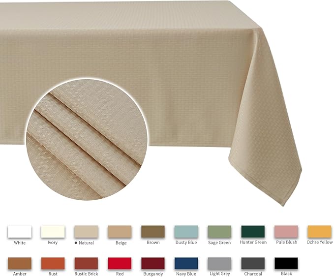 maxmill Rectangle Tablecloth Weaved Pattern Waterproof Spillproof Wrinkle Free Table Cloth, Kitchen Dining Tabletop Decoration, Fabric Table Cover for Holiday Parties, 52 x 70 Inch, Natural