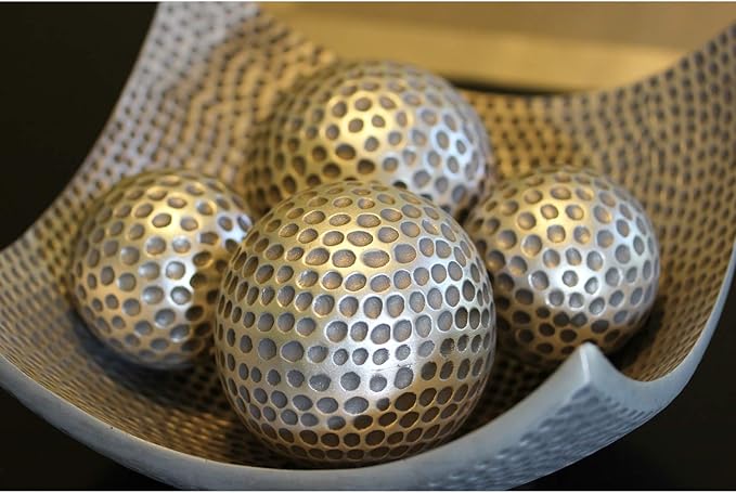 Seraphic 5pc Bowl Table Centerpieces for Dining Room, Large Decorative Bowls for Coffee Table Decor, Kitchen, Orbs/Balls Included, Silver