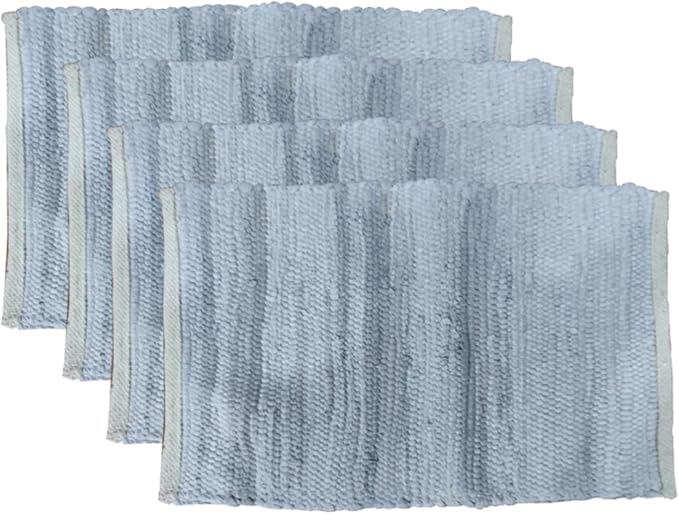 Perilla Home Natural Chindi Jute Placemats Set of 4 Vintage Boho 13x19 Inch Grey Rectangle Table Mats for Kitchen Dining Room Home Decor Banquets Family Gathering Rustic Cotton Stripe Washable Mat