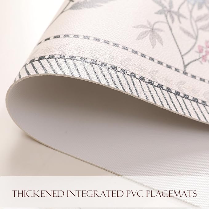 ISAENNE PVC Placemats Set of 6,Rectangular Floral Placemats, Waterproof and Heat-Resistant Place Mats,Decoration for Kitchen, Dinning, Parties, Holiday,12"*17"
