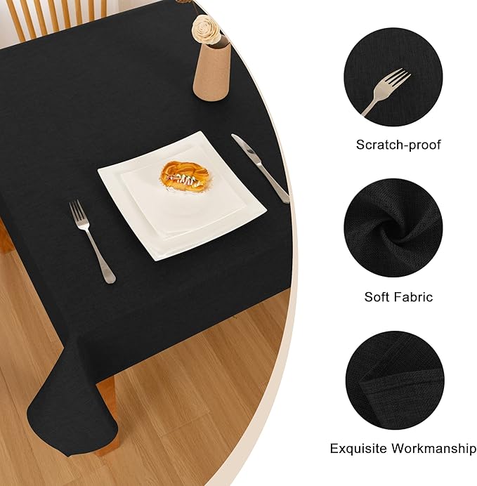 Hiasan 2 Pack Faux Linen Rectangle Tablecloth - Wrinkle and Stain Resistant Washable Table Cloth for Kitchen Dining Room Holiday Table Cover for Party Dinner, Black, 60 x 84 Inch