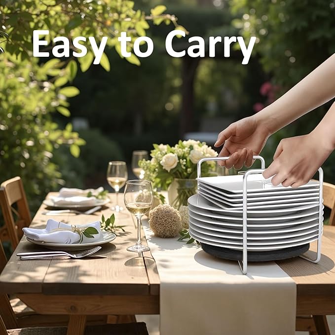 Dish Rack for Kitchen Countertop Organizer - Bamboo Plate Organizer for Cabinet Space Saver, Adjustable Stainless Steel 304 Plate and Bowl Holder with Portable Handle for Drawer Cupboard Shelf RV