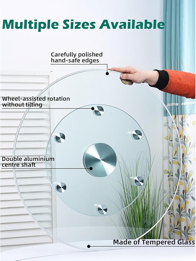 18.9 inch Lazy Susan for Table Top Tempered Glass Rotating Serving Tray for Dining Table, Kitchen Lazy Susan Organizer Spinning Rotating Food Server Party Centerpieces