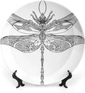 Ceramic Display Plate, Abstract Ceramic Hanging Decorative Plate, Animal Steampunk Dragonfly Pattern, 6 Inch, Household Custom Ceramic Plate, Black White