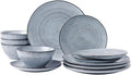 famiware Plates and Bowls Sets for 4, 12 Pieces Stoneware Dinnerware Sets, Dishes Set, Reactive Glaze Dishware Sets, Dishwasher & Microwave Safe, Tempus Series - Pearl Blue