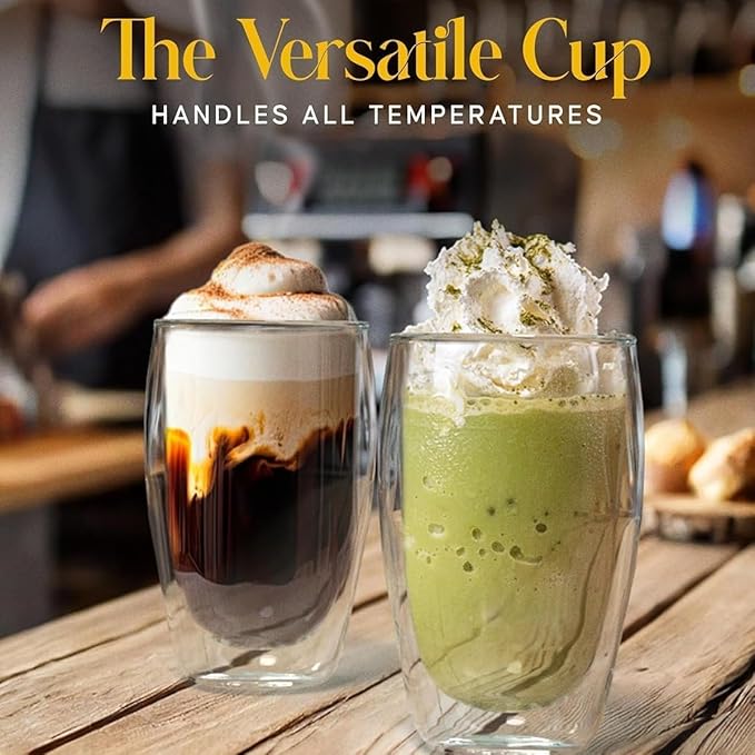 17oz Double Wall Glass Coffee Mugs Set of 4, Insulated Coffee Mug, Clear Borosilicate Glass Coffee Cups for Cappuccino, Tea, Lightweight and Microwave Safe