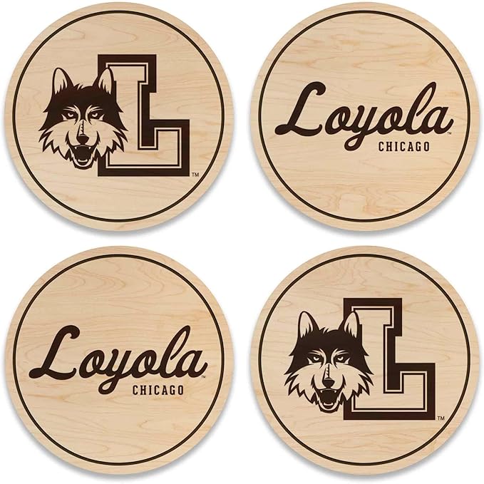 LazerEdge Loyola Ramblers Wooden Coaster Set - Maple Wood - Officially Licensed Product - 4-Pack