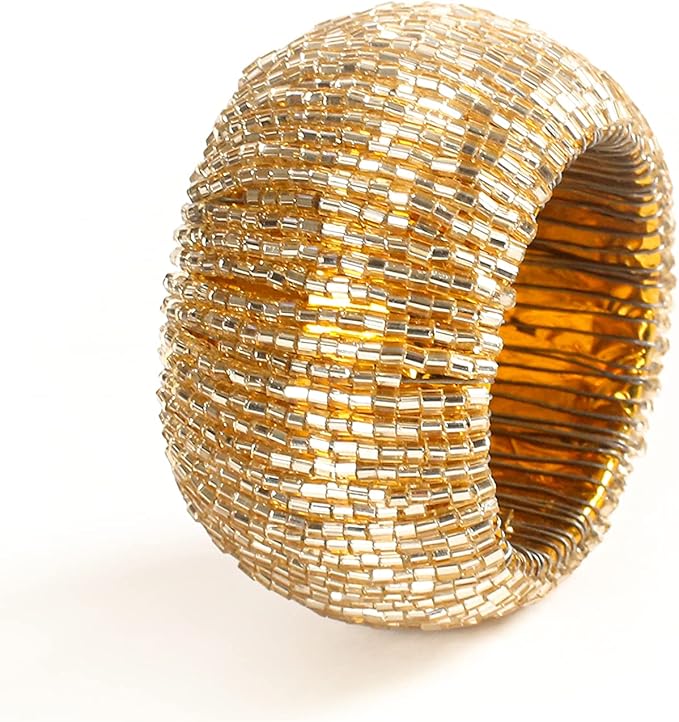 Napkin Ring Gold, Napkin Rings Set of 12, Beaded Napkin Holders, Round Napkin Rings Bulk for Christmas Party Decoration, Dinning Table, Everyday, Family Gatherings - Set Your Table with Style - Gold