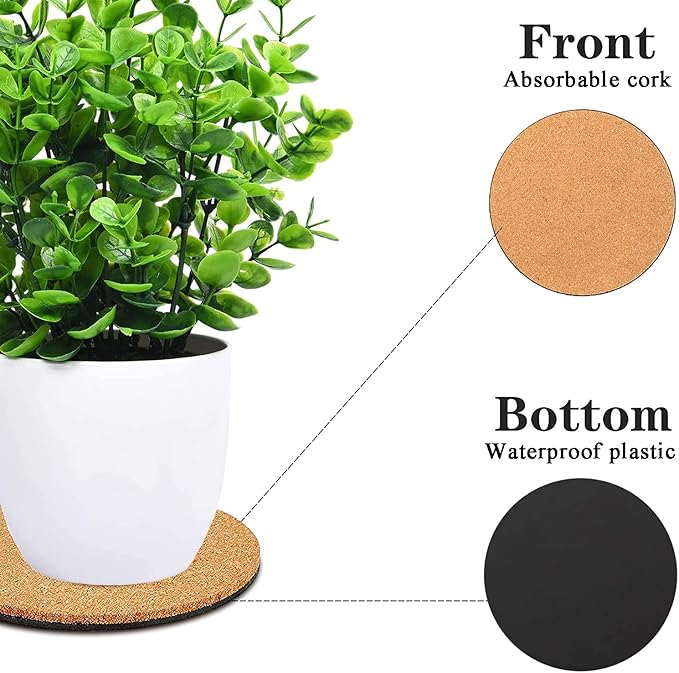 6 Pieces Cork Plant Coasters, 4 Inch Cork Plant Mats, Cork Coaster for Planters, Plant Coasters for House Plants Indoors (Nude & Black)