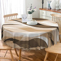 Laeacco 70 Inch Brown Modern Round Tablecloth Striped Geometric Abstract Art Print Table Cloth Washable Waterproof Wrinkle Free Table Cover for Kitchen Dining Picnic Party Decoration