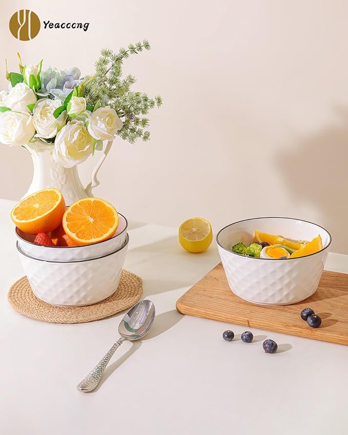 Yeacccng Ceramic Soup Bowls Set of 6, 30 Oz White Cereal Bowls, 6 inch Small Soup Bowls for Soup, Oatmeal, Salad, Pasta, Snacks, Fruits, Dishwasher & Microwave Safe, Scratch-Resistant, Lead-Free