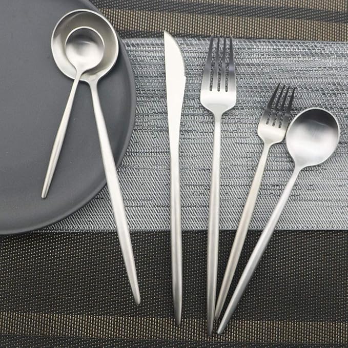 JASHII Luxury Flatware, Silverware Sets, 6-pieces Elegant Cute 18/10 Stainless Steel Silverware Set for Eating Home Kitchen Hotel Restaurant, Service Sets for 1 People, Dishwasher Safe