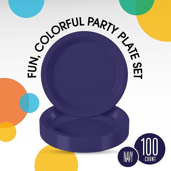 Exquisite Party Solids Navy Plastic Plates For Party 10" Navy Disposable Plates Heavy Duty 100 Pcs Plastic Dinnerware Sets Heavy Duty 350 GSM Disposable Dinnerware Set