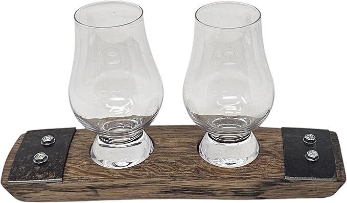 Premium 2 Glass Whiskey Flight/Whiskey Coaster/Crystal Glass Holder/Gifts for Him/Bar Decor/Barrel-Art (NO Crystal Glasses)