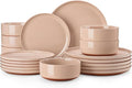 MALACASA Plates and Bowls Sets, 18 Pieces Modern Ceramic Dinnerware Set for 6 Kitchen Dinner Set Stoneware Dishware Dishes Set Microwave and Dishwasher Safe, Pink, Series TARA