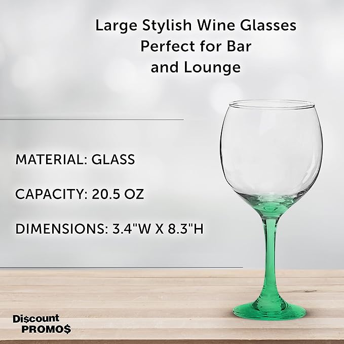 DISCOUNT PROMOS Premiere Wedding Wine Glasses 20.5 oz. Set of 12, Bulk Pack - Restaurant Glassware, Perfect for Red Wine or White Wine - Green