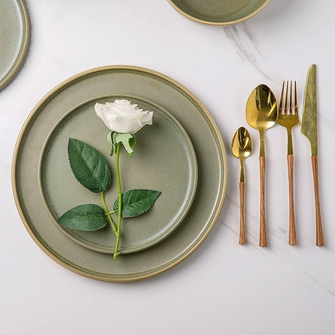 AmorArc Stoneware Dinner Plates Set of 4, 10.5 Inch Reactive Matte Glaze Ceramic Plates Set, Modern Dinnerware Dish set for Kitchen, Microwave, Dishwasher Safe