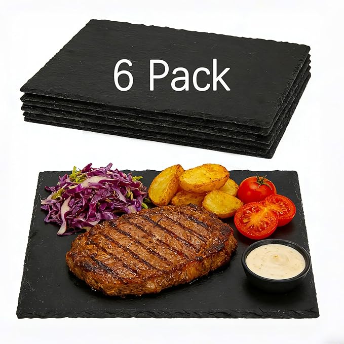 6 Pack 12 inch*8 inch Cheese Boards Black Slate Charcuterie Boards,Slate for Laser Engraving Natural Food Contact Safe Stone,Suitable for Gourmet Platter of Meat, Fruit, Party, Appetizers