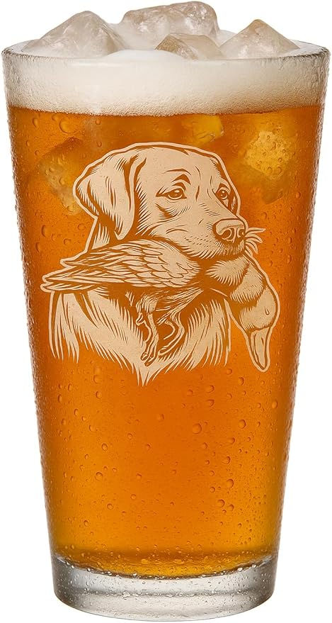 Hat Shark Duck Hunting Gear Decor Beer Glass - Mallard Duck Black Lab Hunting Gift - Laser Engraved 16 oz Pint Drinking Glass Dog Cool Hunters Gift for Men and Women Who Love Water Dogs