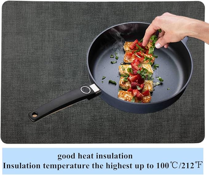 WAZAIGUR Waterproof Easy to Clean Heat Resistant Thick Faux Leather Washable Placemats Set of 4 Grey