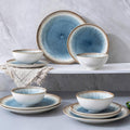 Blue Stoneware Dinnerware Set, 12 Pieces, Blue Stripe Marble, Dishwasher & Microwave Safe
