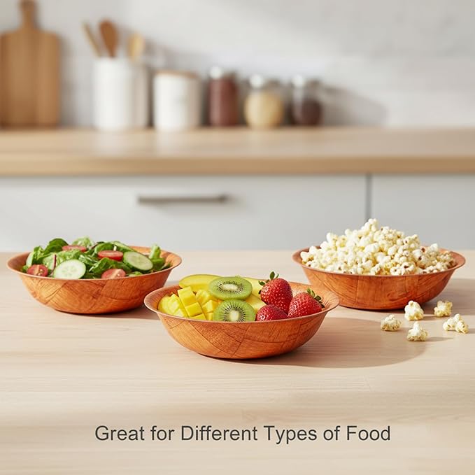 14-inch Wooden Serving Bowl, Set Of 6 | Round | Stackable | EZ To Wash | Great For Salads, Fruits, Snacks, And More [6PK]