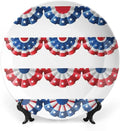 Decorative Plates, American Flag Decor Print Ornament, Flag Round Bunting Election Ornament Pattern, 10 Inch, 1 Plate with 1 Display Stand, Blue Red