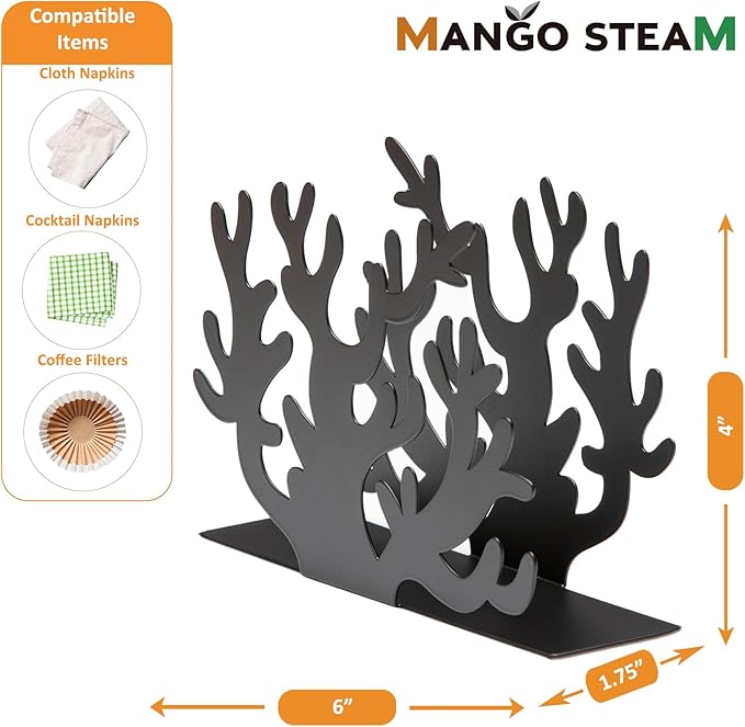 Mango Steam Tabletop Napkin/Tissue & Letter Holder For Home, Kitchen, Restaurants (Coral, Black)