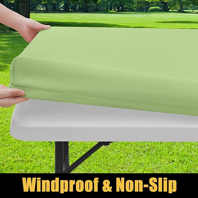 Smiry Rectangle Picnic Table Cloth, Waterproof Elastic Fitted Tablecloths for 4 Foot Tables, Washable Polyester Table Cover for Camping, Indoor and Outdoor (Sage Green, 24"x48")