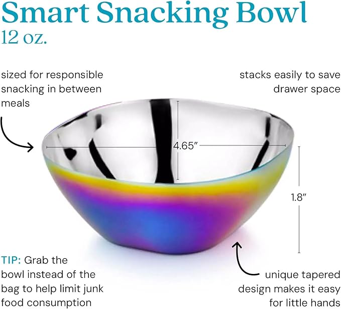 Ahimsa Stainless Steel Kids Bowl, Durable Pediatrician Designed Toddler Snack Bowls, 12oz, Premium Non Toxic Metal, Easy to Clean & Dishwasher Safe, Rainbow