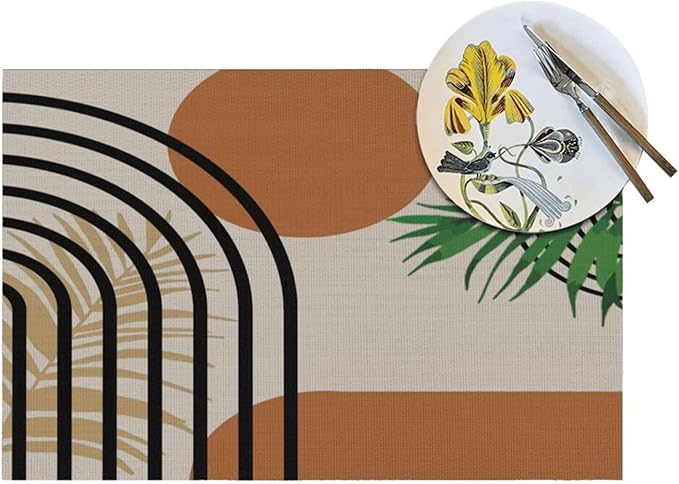 Boho Mid Century Placemats Abstract Geometric Modern Minimalist Washable Place Mats 12x18Inch for Dining Kitchen Farmhouse Decor 6 PCS
