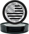 Premium American Flag Leather Coasters Set with Foil Stamped Logo - 4 USA Drink Coasters for Home, Bar Office | Flag Leather Coasters