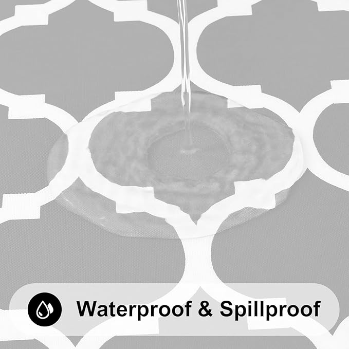Smiry Rectangle Table Cloth, Waterproof Vinyl Tablecloth with Flannel Backing for Rectangle Tables, Wipeable Spillproof Plastic Tablecloths for Dining, Indoor and Outdoor (60"x102", Light Grey)