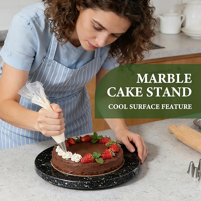 Koville 12'' Black Marble Lazy Susan Marble Turntable for Kitchen Dinning, Granite Lazy Susans Organizer for Cabinet, Serving Rotation Spinning Tabletop Organizer Swiveling, Spice Rack Storage