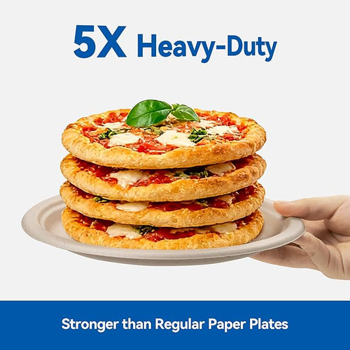 10 Inch Heavy Duty Paper Plates 150 Pack – Compostable, Eco-Friendly, Biodegradable Sugarcane & Bamboo Fiber, Sturdy Disposable Plates for Party, Camping & Everyday Use