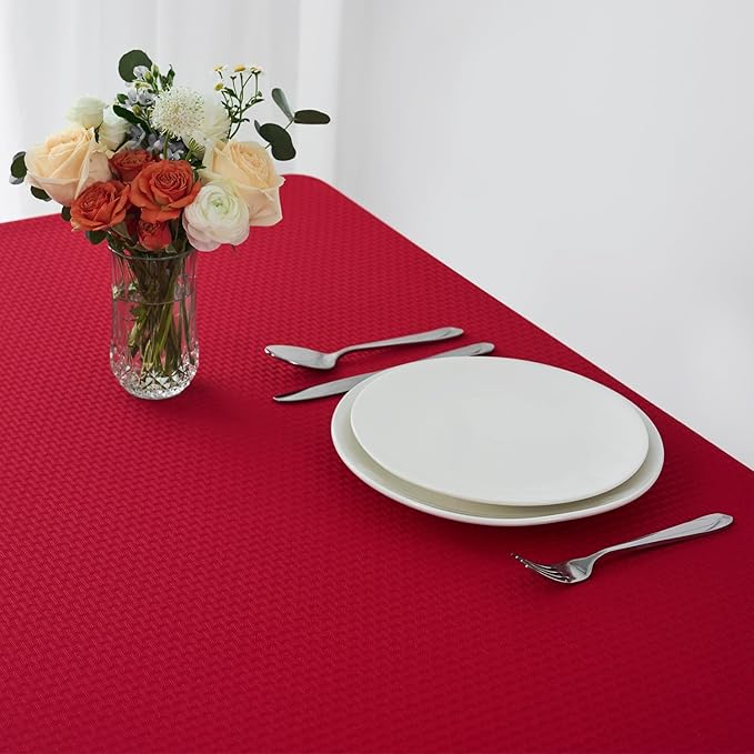 maxmill Rectangle Christmas Tablecloth Weaved Texture Waterproof Spillproof Wrinkle Free Table Cloth, Kitchen Dining Room Decoration, Holiday Party, Banquet Event Dinner, 52 x 70 Inch, Red
