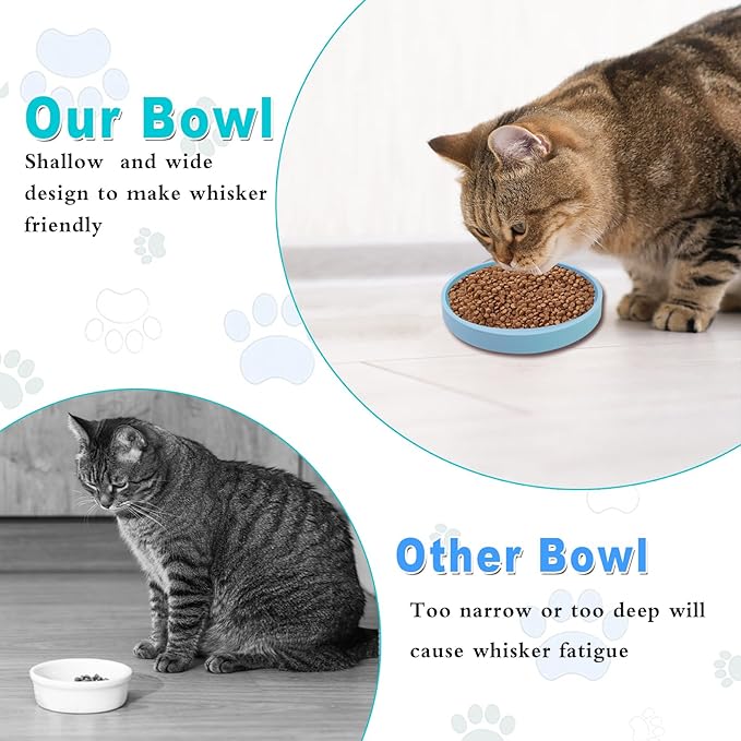 Silicone Dog Bowl Shallow Cat Food Bowls, 6 Inch Wide Cat Bowls Whisker Friendly, No Spill Less Mess Dog Plates for Dry and Wet Food, Set of 2 Puppy Bowls for Small Dogs and Cats
