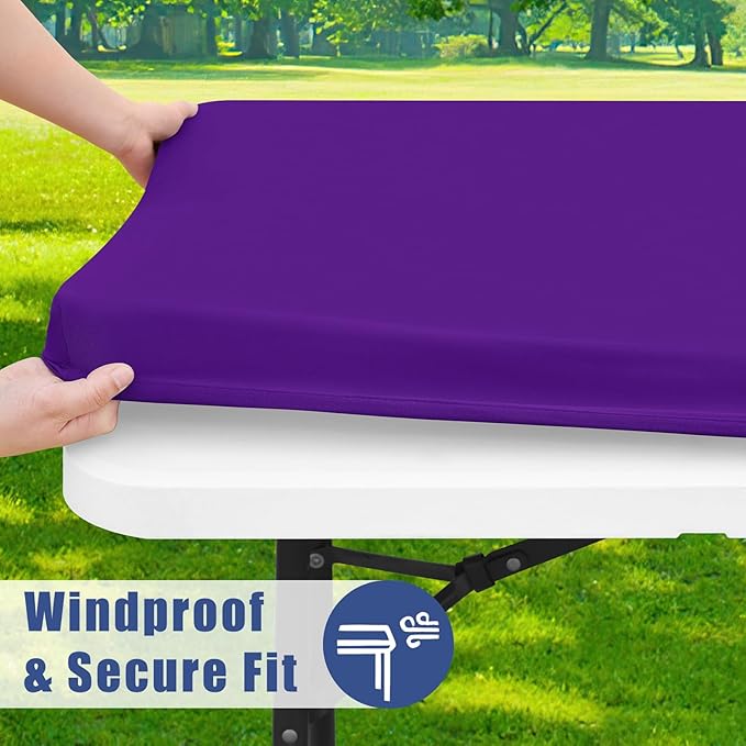 Spandex 8 Foot Rectangle Table Cloth 2 Pack, Elastic Fitted Tablecloths for Picnic, Stretch Washable Patio Table Cover for Outdoor, Camping, Banquet and Parties (Purple, 30"x96")