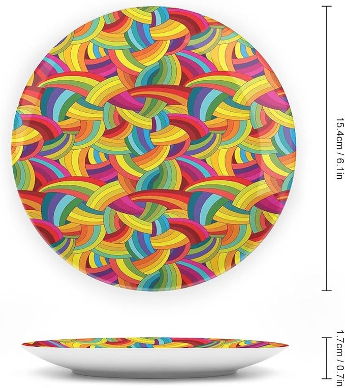 Ceramic Plates, Abstract Decor Decorative Ceramic Plates, Colorful Rainbows Wheels Spiral Wavy Fashionable, 8 Inch, for Dining, Parties, Wedding, Multy