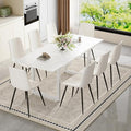 Extendable Dining Table Set for 8, 55"–71" Modern White Kitchen Table with 8 Upholstered Chairs, Space-Saving for Living Room Apartment, Sturdy & Comfortable, Easy Assembly